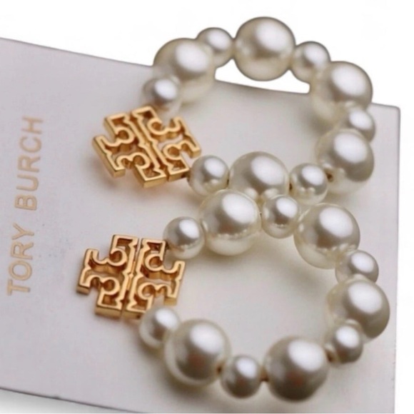 Tory Burch Jewelry - Tory Burch Pearl and Gold Logo Earrings
